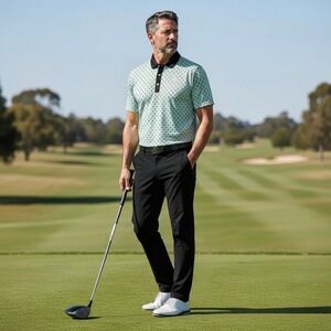 Good Good Golf Mens Fighting For Par Geometric Polo Shirt Mint Green Large L